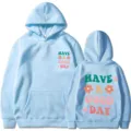 Sweat à capuche bleu clair avec impression de slogan positif sur la poitrine et le dos pour femmes. - Bleu Clair