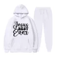 Completo tuta sportiva felpata bianca con felpa con cappuccio e pantaloni unisex casual. - Taglia S / Top E Pantaloni / Bianco