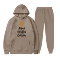 Set Felpa Con Cappuccio In Pile Uomo Donna Stampa Lettere Coulisse Pantaloni Marrone - Taglia S / Top E Pantaloni / Kaki