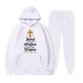 Completo felpa con cappuccio e pantaloni in felpa bianca con stampa di lettere per look casual. - Taglia S / Top E Pantaloni / Bianco