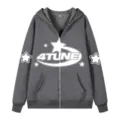 Men's Dark Grey Zip-up Hoodie Y2K Streetwear Casual Jacket with Star Graphic Print L - S / Tops / Gray