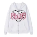 Herren Gothic Kapuzenpullover mit Reißverschluss, rosa Herz-Grafik und bequemem Fleece-Material. - S / Oberteile / Weiß
