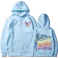 Hellblauer lässiger Pullover Hoodie für Damen mit Retro inspiriertem Buchstaben-Print und Tasche. - Hellblau
