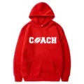 Red Hooded Sweatshirt with Football Graphic Casual Long Sleeve Pullover Winter Warm Coat - 40 / S