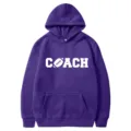 Purple Hooded Sweatshirt with Coach Football Print Casual Loose Long Sleeve Pullover Top - 43 / S