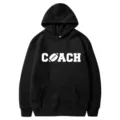 Black hooded sweatshirt featuring a football graphic print, casual long sleeve pullover top. - 45 / S