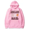 Sweat à capuche rose Halloween avec imprimé fantôme rigolo, pull décontracté à manches longues. - S / Hauts / Rose