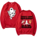 Red Halloween Ghost Graphic Print Long Sleeve Crewneck Casual Sweatshirt for Women - S / Tops / Red