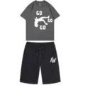 Men's summer casual short sleeve t-shirt and shorts two-piece set in dark gray and black. - Dark Gray