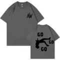 T-shirt casual ampia a maniche corte con stampa di lettere per uomo e donna, grigio - XS / Top / Grigio Scuro 318