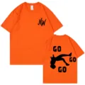 Maglietta a maniche corte arancione casual con lettera nw davanti e stampa go go go dietro - XS / Top / Arancione