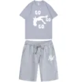 Men's casual summer short sleeve and shorts tracksuit set with graphic print grey - Light Gray + Light Gray Pants
