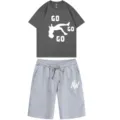Men's Summer Casual Short Sleeve T-Shirt and Shorts Two-Piece Sports Set Breathable Outfit - Dark Gray Top Gray Pants