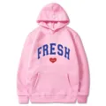 Pink hooded sweatshirt for men and women, stylish street style casual hoodie with print. - S / Tops / Pink