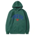 Grüner Kapuzenpullover Sweatshirt mit FRESH Love Druck für Damen Herren Streetwear - S / Oberteil Und Unterteil / Dunkelgrün (311)
