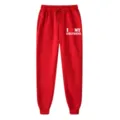 Red thick fleece sweatpants with I love my girlfriend letter print for casual daily wear. - S / Bottoms / Red