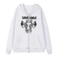 Weißer Kapuzenpullover mit Reißverschluss, cooler Gothic Skelett Schmetterling Print - 2XL / Oberteile / Weiß