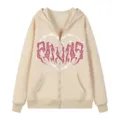 Herren Gothic Reissverschluss Hoodie in Beige mit rosa Herz Grafik, lockerer Fleece Streetwear. - S / Oberteile / Khaki