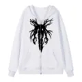 Sweat à capuche zippé blanc avec imprimé gothique, style streetwear décontracté couple. - S / Hauts / Blanc 311