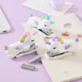 Cute unicorn cartoon mini stapler for students stationery, portable soft rubber desktop tool. - Unicorn