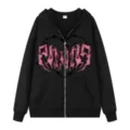 Gothic Y2K Kapuzenpullover Herren Schwarz Fleece Reißverschluss Hoodie Streetwear Neu - S / Oberteile / Schwarz