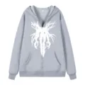 Sweat à Capuche Zippé Gris Style Sombre Streetwear Imprimé Vêtement d'Extérieur - S / Hauts / Gris clair