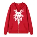 Sweat à capuche zippé style gothique sombre pour hommes et femmes streetwear tendance. - S / Hauts / Rouge