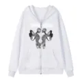 Weißer Kapuzenpullover mit Reißverschluss und gotischem Skelett Schmetterling Print. - S / Oberteil(312) / Weiß