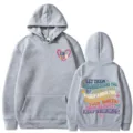 Lässiger, lockerer grauer Damen-Kapuzenpullover mit inspirierendem Rückendruck und Print. - Hellgrau