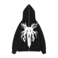Sweat à capuche zippé noir avec imprimé streetwear blanc de style gothique pour tous. - S / Hauts / Noir