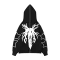 Sweat à capuche zippé style sombre avec imprimé graphique blanc, veste streetwear oversize casual. - S / Hauts / Noir (Fermeture Éclair Intégrale 1)