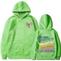 Lässiger grüner Damen Kapuzenpullover mit inspirierendem Rückendruck und bequemer Passform. - Obstgrün