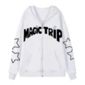 Sudadera con capucha y cremallera blanca para hombre streetwear manga larga con diseño de estrellas - 2XL / Tops / Blanco