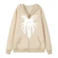 Sweat a capuche zippe graphique style sombre surdimensionnel pour homme et femme streetwear. - S / Hauts / Kaki
