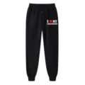 Casual black cotton sweatpants with letter print and elastic drawstring waist for daily wear. - S / Bottoms / Black