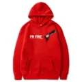 Sweat à capuche rouge avec imprimé de couteau sanglant, sweat-shirt décontracté à manches longues. - S / Hauts / Rouge