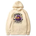 Beige Halloween Kapuzenpullover mit Kürbisdruck und Tasche, bequemer Langarm Hoodie. - S / Oberteile / Khaki