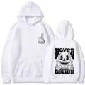 White long sleeve hooded sweatshirt with skull graphic print, casual streetwear pullover top. - S / Tops / White
