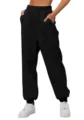Women high waist loose sweatpants casual jogger pants with pockets black comfortable activewear - S / Bottoms / Black