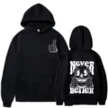 Black hoodie with skeleton graphic, long sleeve casual hooded sweatshirt for men and women. - S / Tops / Black