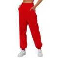 Red high-waisted loose sweatpants for women, casual joggers with pockets and cuffed hems. - S / Bottoms / Red
