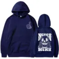 Dark blue hoodie with skull print front back, long sleeve hooded sweatshirt for men women. - S / Tops / Navy Blue