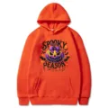Oranger Halloween Hoodie mit gruseligem Kürbis-Print, langen Ärmeln und Fronttasche. - S / Oberteile / Orange