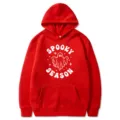 Roter Halloween Geist Print Hoodie mit Tasche, bequemer lässiger Langarm Kapuzenpullover. - Rot