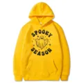 Gelber Halloween Grusel-Geist Kapuzenpullover mit Vordertasche, bequemes Freizeitoberteil langarm. - Gelb
