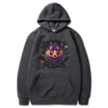 Dunkelgrauer Kapuzenpullover mit Halloween-Kürbis-Druck, lässiges Langarm-Sweatshirt mit Taschen. - S / Oberteile / Dunkelgrau