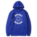 Blauer Halloween Geist Druck Hoodie Pullover mit Taschen Langarm Sweatshirt M - Blau