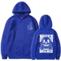 Men women royal blue hoodie skull print long sleeve pocket hooded sweatshirt casual wear - Blue