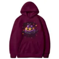 Burgunderroter Hoodie mit spooky season Kürbis Motiv, langen Ärmeln und Vordertasche. - S / Oberteile / Burgunderrot
