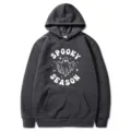 2024 Halloween Spooky Geist Print Kapuzenpullover Dunkelgrau Tasche Langarm Hoodie - Dunkelgrau